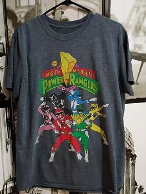 Mighty Morphin Power Rangers Graphic Tee Gray + Size L Short Sleeve Crew Neck